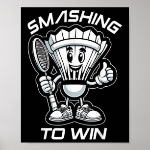 Affiche Badminton Forever Cartoon Shuttle Et Racket Graphe