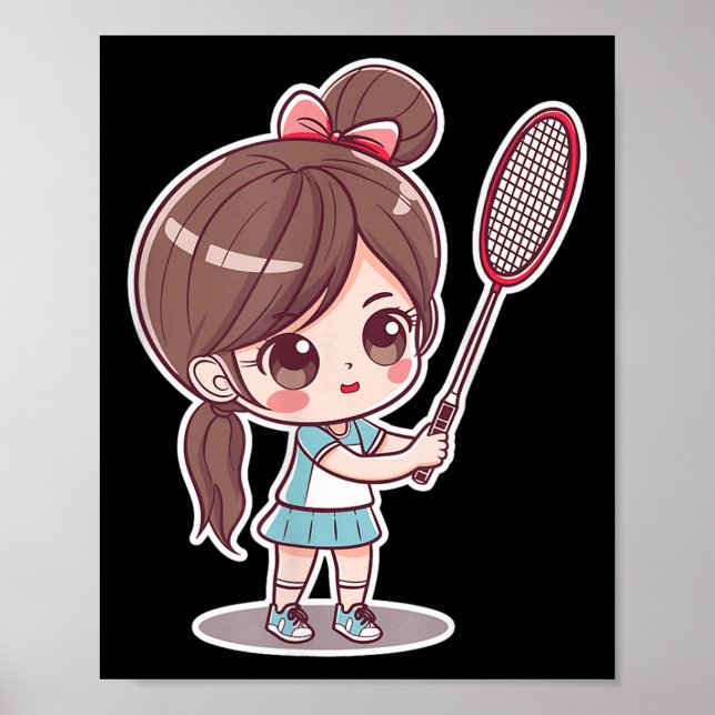 Affiche Badminton Girl Comic Style Shuttle Game For Girls  (Devant)