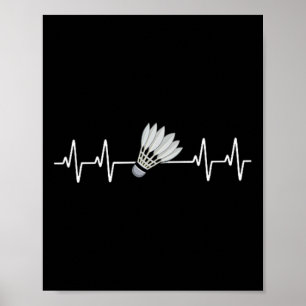 Affiche Badminton Heartbeat Pulse Love Badminton Players