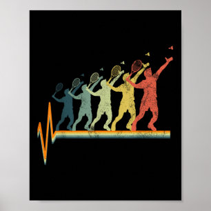 Affiche Badminton Heartbeat Vintage Retro Gift