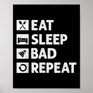 Affiche Badminton Mange Sleep Répéter Funny Shuttle Meme