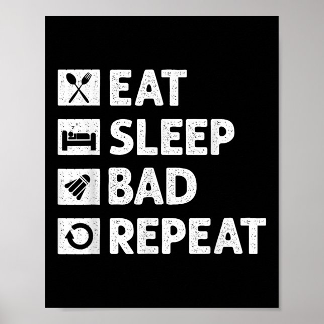 Affiche Badminton Mange Sleep Répéter Funny Shuttle Meme (Devant)