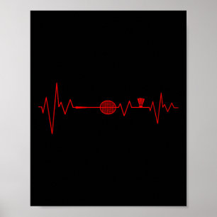 Affiche Badminton Player Heartbeat Racket Shuttle Sports