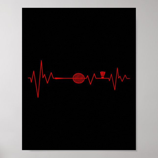 Affiche Badminton Player Heartbeat Racket Shuttle Sports (Devant)