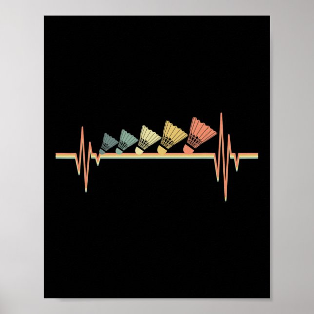 Affiche Badminton Player Retro Heartbeat - Badminton Sport (Devant)