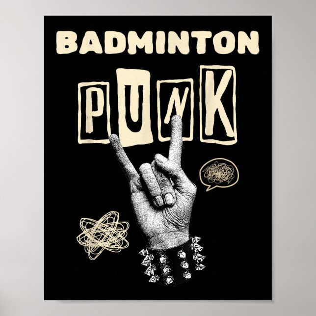 Affiche Badminton Punk Rock N Roll Racket Shutette Sport (Devant)