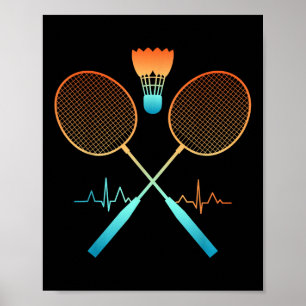 Affiche Badminton Rétro avec battement de coeur de volant