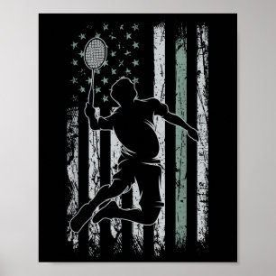 Affiche Badminton Retro Usa Drapeau Navette 4 juillet Badm
