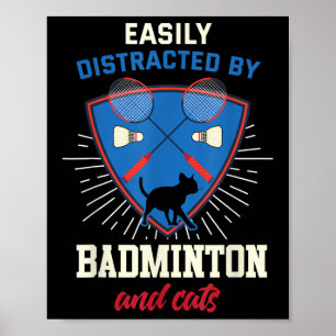Affiche Badminton Shirt Funny Amoureux des chats Joueur de