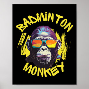 Affiche Badminton Singe Avec Racquet Navette Jungle Sport