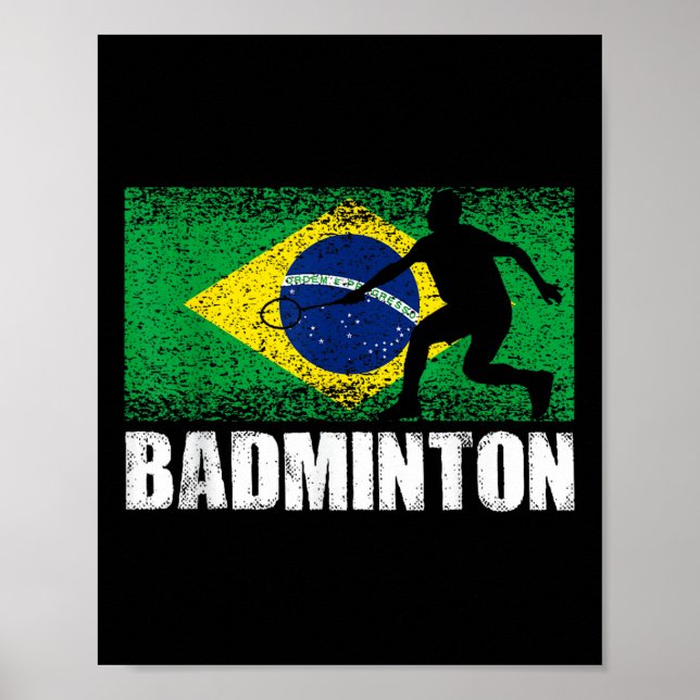 Affiche Badminton Sport, Drapeau Rétro Brésil, Brésilien  (Devant)