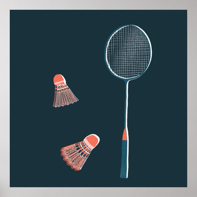 Affiche Badminton vintage Imprimer - Racquet et Oiseaux (Devant)