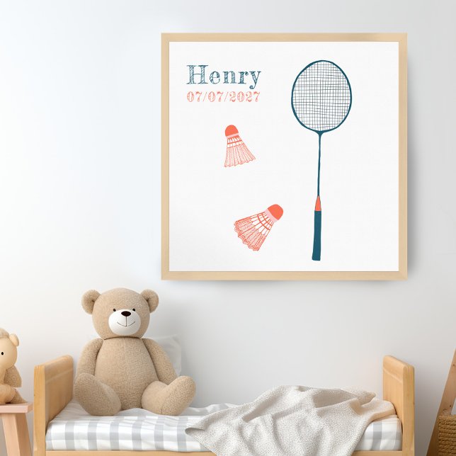 Affiche Badminton vintage PERSONNALISÉ NOM DU BÉBÉ NAISSAN (Vintage Badminton CUSTOM BABY NAME BIRTHDATE Art Nursery baby Room Poster Personalized Preppy)