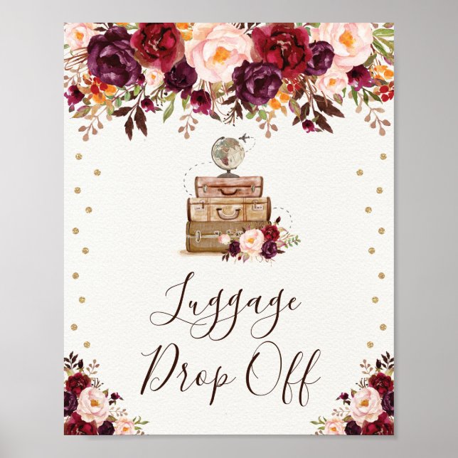 Affiche Bagages de l'aventure de voyage Floral Vintage (Devant)