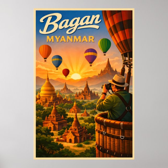 Affiche Bagan Myanmar - Voyage Rétro  (Devant)