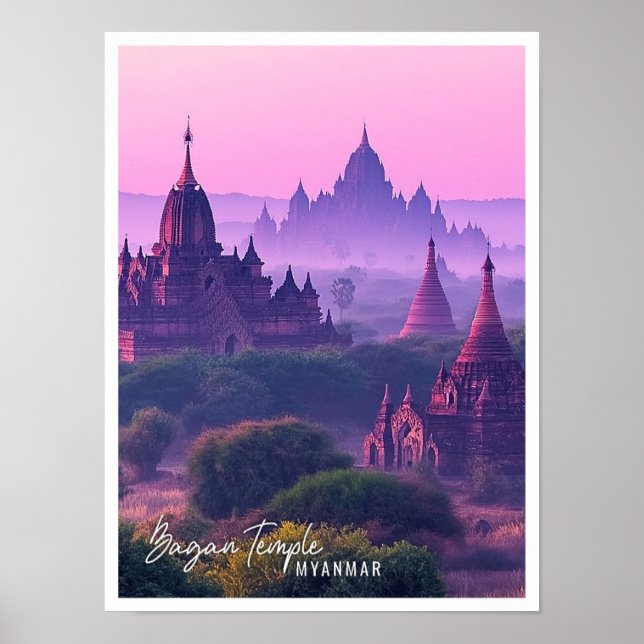 Affiche Bagan Temples Myanmar la belle place touristique (Devant)