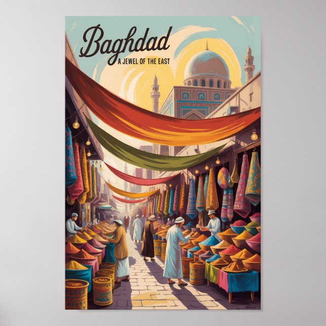 Affiche Bagdad Irak Illustration Voyage Art Rétro (Devant)