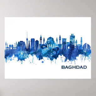 Affiche Bagdad Iraq Skyline Blue