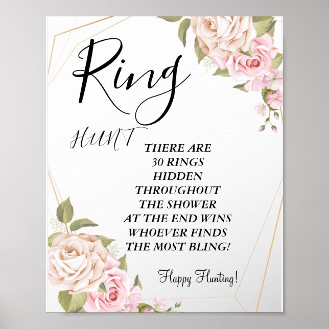 Affiche bague de roses aquarelle rose chasse au trésor sig (Devant)