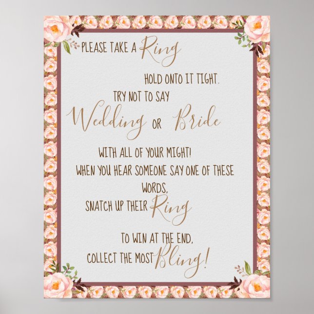Affiche Bague sur Fête des mariées à cadre floral (Devant)