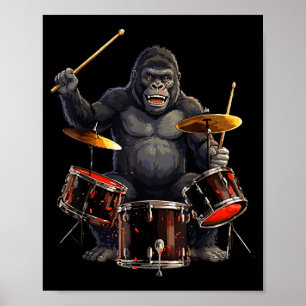 Affiche Baguettes de Tambour Gorille Batteur Enfants Garço