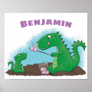 Affiche Baguettes mignonnes grillant des marshmallows dess