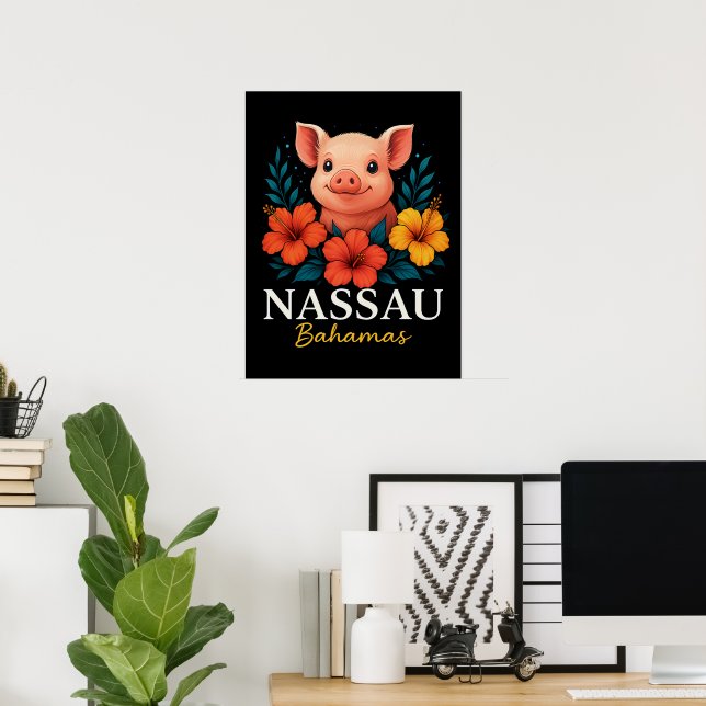 Affiche Bahamas natation Cochons Mur Art cadeau de vacance (Bureau à domicile)
