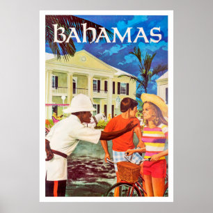 Affiche Bahamas,policier poli menant le chemin à couple