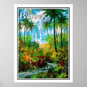 Affiche Bahamas, rouler à travers la jungle, vintage, voya