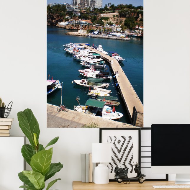 Affiche Baie avec bateaux de croisière dans la vieille vil (Bureau à domicile)