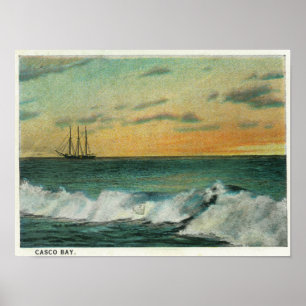 Affiche Baie de Casco, MaineShip dans la baie au lever de