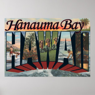 Affiche Baie de Hanauma, Hawaï - grandes scènes de lettre