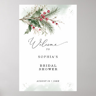 Affiche Baie de houx d'hiver aquarelle Baby Shower