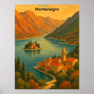 Affiche Baie de Kotor Monténégro Paysage de voyage vintage