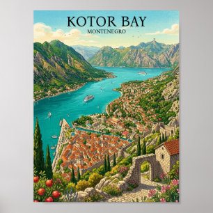 Affiche Baie de Kotor Monténégro Voyage Rétro Vintage
