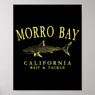 Affiche Baie de Morro californie requin rétro art jaune