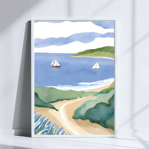 Affiche Baie de Narragansett Voilier Côté RI Aquarelle