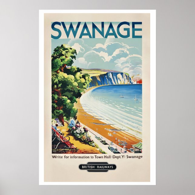 Affiche Baie de Swanage au sud-est du Dorset en Angleterre (Devant)