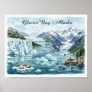 Affiche Baie des glaciers Alaska Parc national Aquarelle