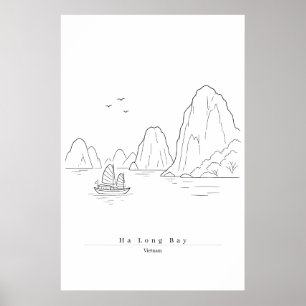 Affiche Baie d'Halong Vietnam Art de ligne minimaliste Voy