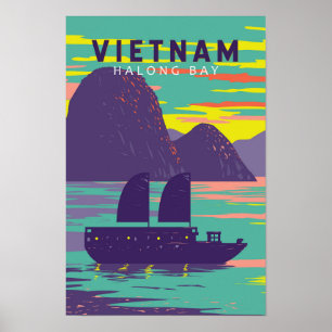 Affiche Baie d'Halong Vietnam Bateau de Junk Voyage Art Ré