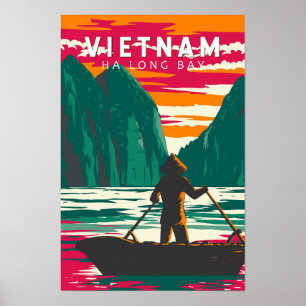 Affiche Baie d'Halong Vietnam Vendeur de bateaux Voyage Ar