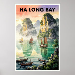 Affiche Baie d'Halong Vietnam Voyage Rétro