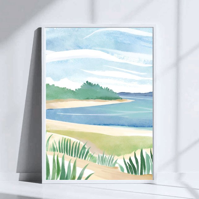 Affiche Baie d'herbe de plage | Art de mer côtier océan aq (Créateur téléchargé)
