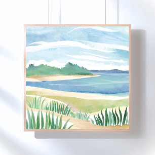 Affiche Baie d'herbe de plage   Océan aquarelle mer côtièr