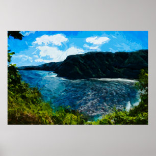 Affiche Baie sur la route à l'abrégé sur Hana Maui Hawaï