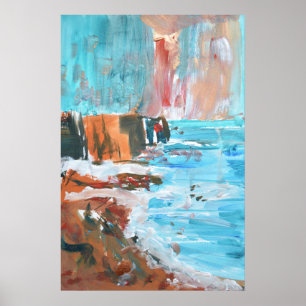 Affiche Baie turquoise abstraite et falaises dorées