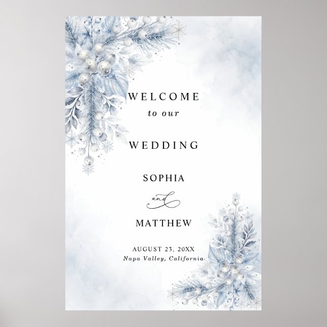 Affiche Baies blanches gelées Bienvenue Mariage d'hiver  (Devant)