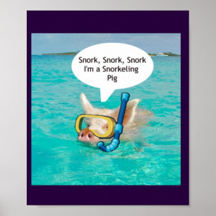 Affiche Baignade Cochon est snorkeling dans l'étang