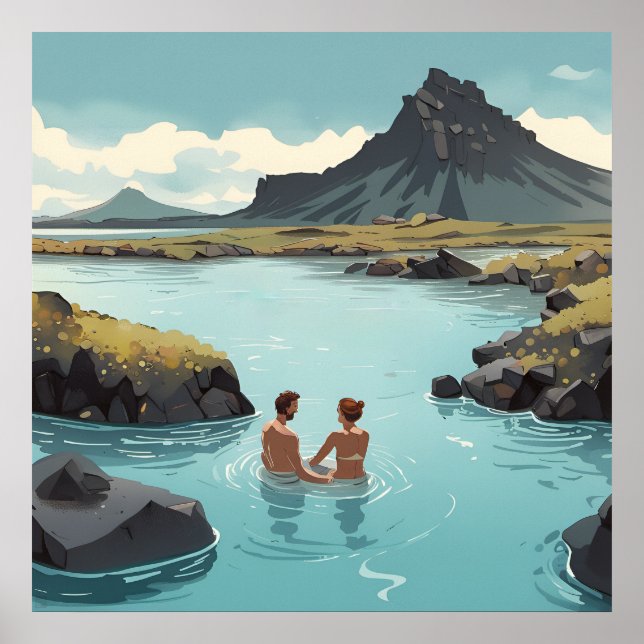 Affiche Baignade dans la lagune bleue d'Islande Imprimer (Devant)